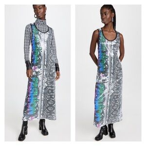 Kimberly Goldson NWT‎ Sequin Sleeveless Airbrush Brooklyn Fashion Column Maxi